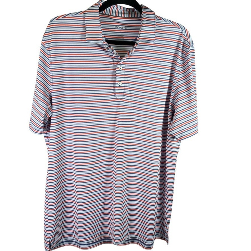 Johnnie O Mens Polo Shirt L Large Striped Red Blue‎ Golf Casual